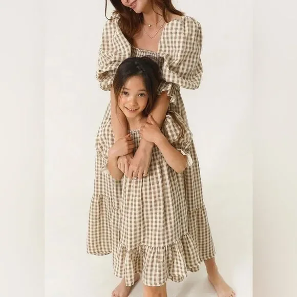 Nothing Fits But Kiko Midi Dress in Taupe Gingham M NWOT - Picture 7 of 13